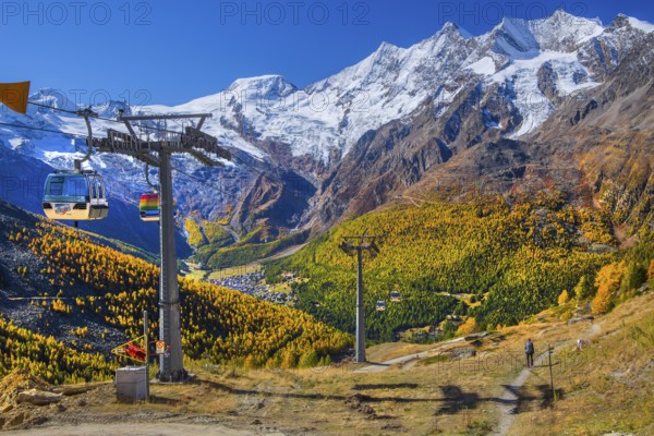 Hohsaas cable car near Kreuzboden mountain station with Alphubel 4206m and Mischabel group 4545m in