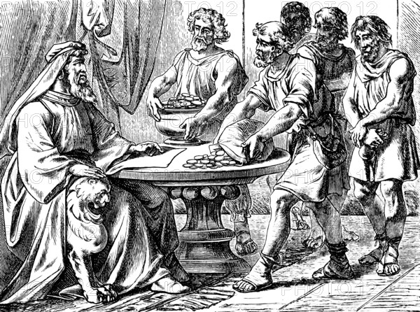 The pounds entrusted to the servants, who gave him, Gospel of Luke, chapter 19, mandate to increase
