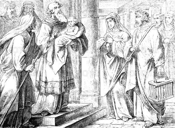 The pious and godly Simeon and the prophetess Anna in Jerusalem, Gospel of Luke, chapter 2, holy