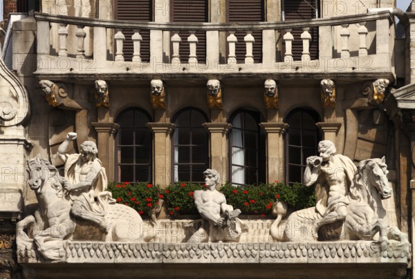 Baroque guild house of river boatmen (Le Cornett, the cornucopia) at the Grand Palace, Brussels,