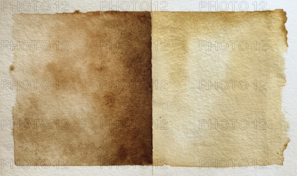 Two pieces of paper with a brownish color. The paper is folded in half and has a rough texture. AI