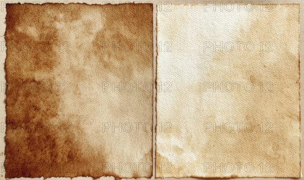 Two pieces of paper with a brown background and white text. The paper is old and worn, giving it a