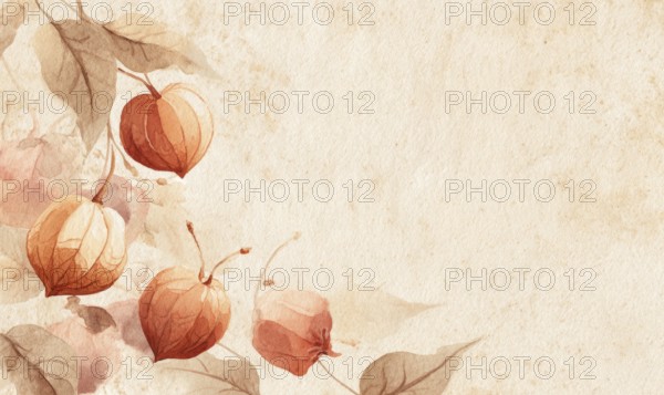 The image is a watercolor painting of a group of orange flowers with a white background. AI