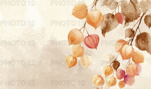 A painting of a tree with orange flowers. The painting is done in watercolor and has a light, airy
