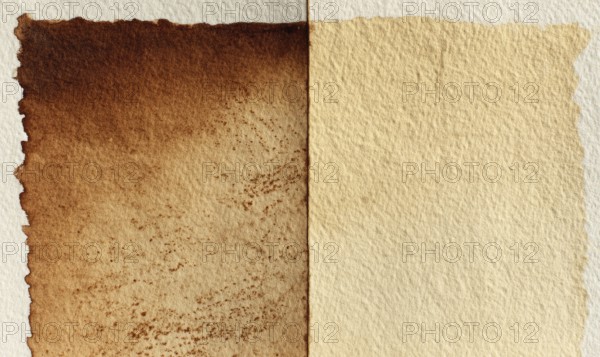 Two pieces of paper, one of which is brown and the other is white. The brown paper has a rough