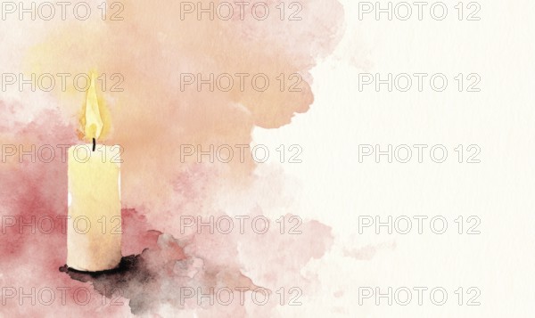 A candle is lit in a painting with a pink background. The candle is the main focus of the painting,