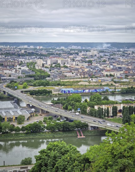 Rouen, France, May 29, 2025: Elevated view of the french city of Rouen, from the hill