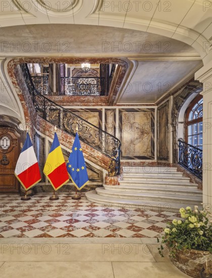 Paris, France, May 18, 2025: Hotel de Behague in Paris, which currently houses the Embassy of