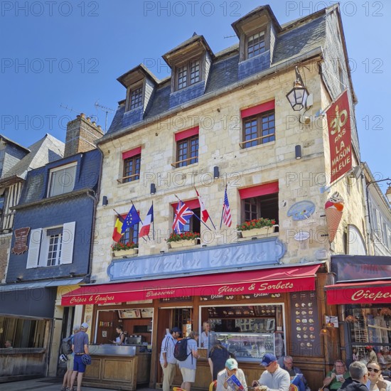 Honfleur, Normandy, France, May 30, 2025: La Maison Bleue a charming brasserie and creperie in the
