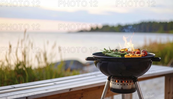 Cooking vegetables on grill outdoors, healthy lifestyle with healthy food, close up of grill with