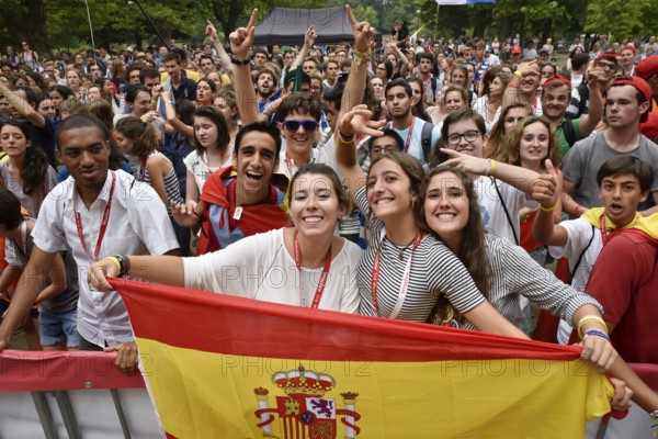 WROCLAW, POLAND - JULY 24, 2016: Playing pilgrims of the World Youth Day during open concert Mercy