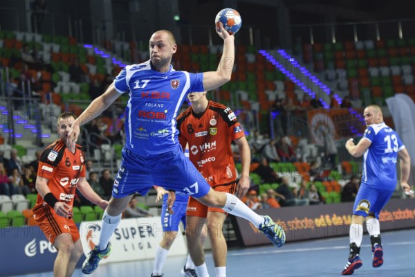 LUBIN, POLAND - OCTOBER 27, 2016: Polish PGNiG Superleague men in handball match between MKS