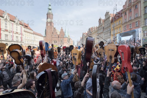 WROCLAW, POLAND - MAY 1, 2016: Over 7 thousands guitarists achieve new Guiness Record playing Hey