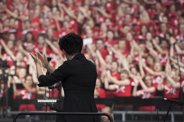 WROCLAW, POLAND - JULY 23, 2016: Conductor Agnieszka Frankow-Zelazny during concert Singing Europe.
