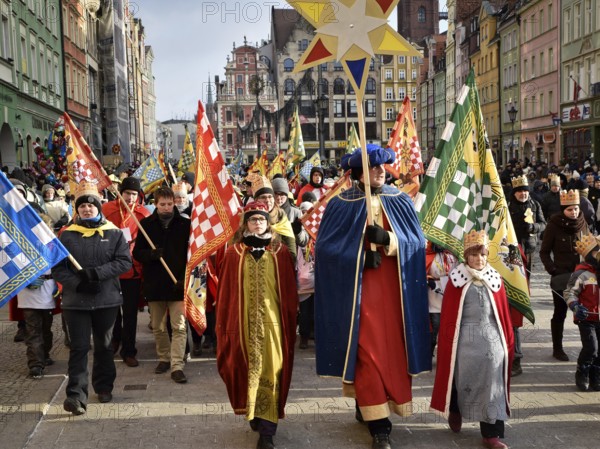 WROCLAW, POLAND - JANUARY 6, 2017: Epiphany holiday in Christian religion. Traditional procession,