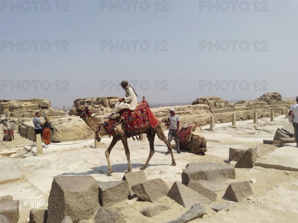 A group of Bedouins actively seek out tourists to ride their camels for a fee near the Great