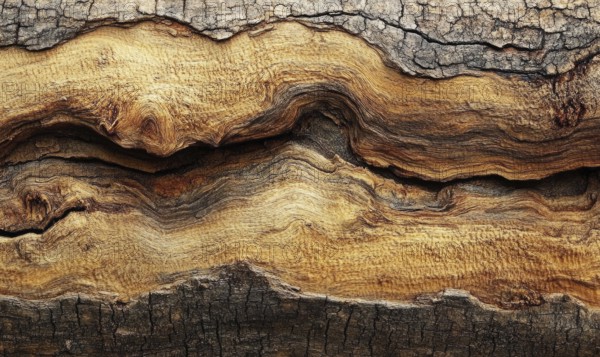 Detailed view of bark texture with visible layers and natural organic patterns. AI generated
