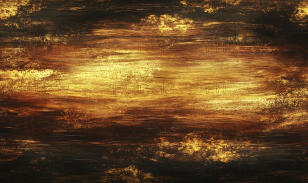 A painting of a dark, burnt out background with a goldish hue. The painting is abstract and has a
