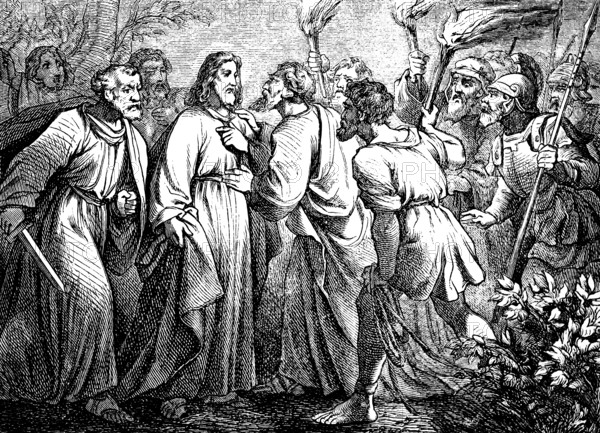 Capture of Jesus by the traitor Judas at the court Sethesemane, Gospel of Matthew, chapter 26,