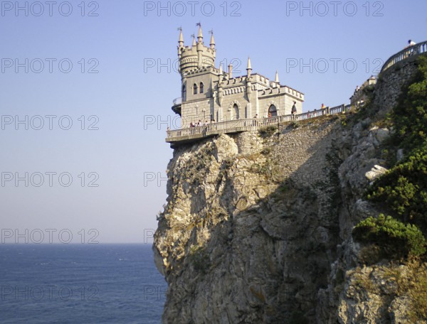 A stunning panorama of the Swallow's Nest castle, towering over the Black Sea. View from the
