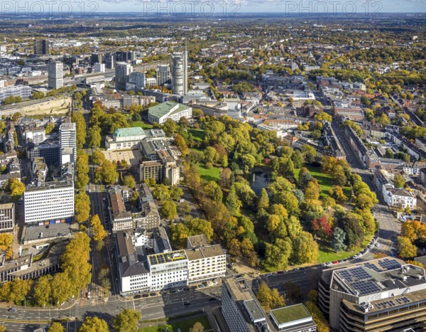 Aerial view, Essen Aalto Theatre and Essen Philharmonic with Stadtgarten on Essen Campus, autumn