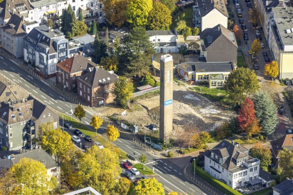 Aerial view, demolition of the evangelical reconciliation church, planned retirement home with