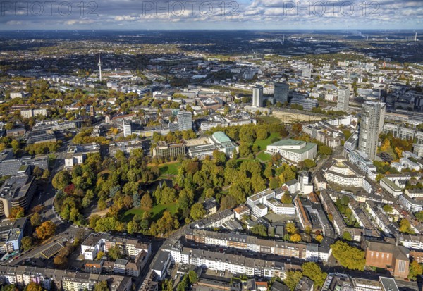 Aerial view, Essen Aalto Theatre and Essen Philharmonic in the Stadtgarten, Essen Campus