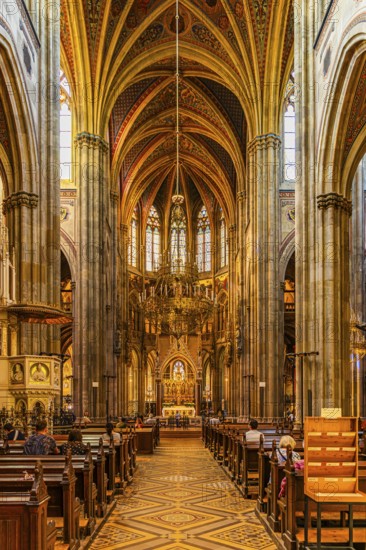 Central nave of the neo-gothic votive church, Vienna, Austria