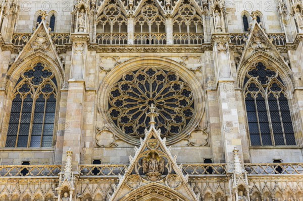 Façade of the votive church in neo-gothic style, Vienna, Austria