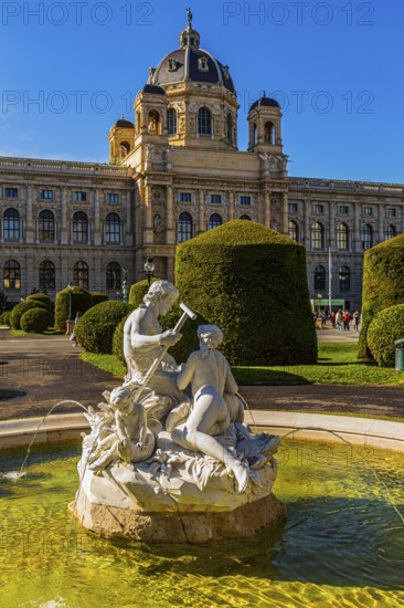 One of four Triton and Najad fountains on Maria-Theresien-Platz, behind the Natural History Museum,