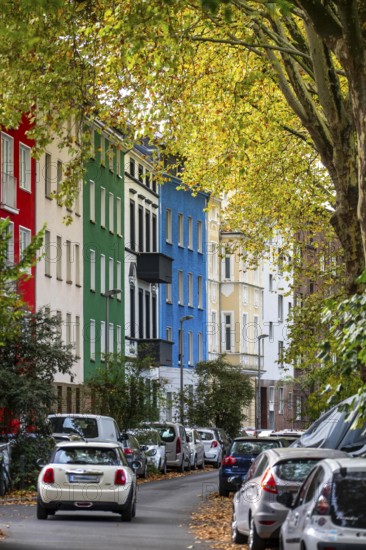 Residential buildings in Düsseldorf-Bilk, facades with different colors, rental apartments, past,