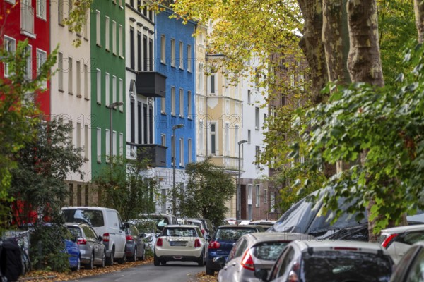 Residential buildings in Düsseldorf-Bilk, facades with different colors, rental apartments, past,