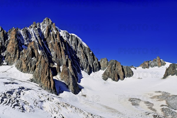 View from the Télécabine Panorama Railway of the Mont Blanc du Tacul mountain station, the Aiguille