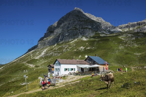 Berglandschaft und Berggasthof, Widderstein Hütte, Widderstein, Warth, Bregenzerwald, Vorarlberg,
