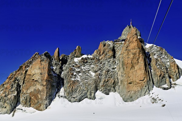 View from the Télécabine Panorama Railway to the Aiguille du Midi mountain station,
