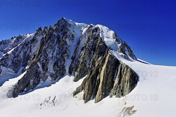 View from the Télécabine Panorama Railway of the Mont Blanc du Tacul mountain, in the foreground