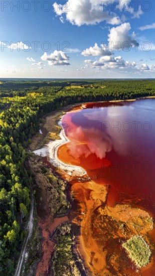 Red algae plant on the lake. abstract ecology nature concept, wild landscape with vibrant red