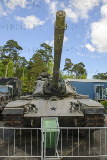 Disused US battle tank type M60 A3 with long cannon in the Point Alpha open-air museum on the