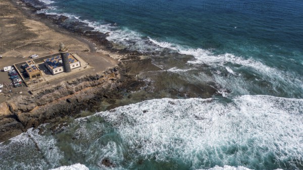 Aerial view from left lighthouse Faro Punta de Jandia at the southern tip of Jandia Peninsula, in