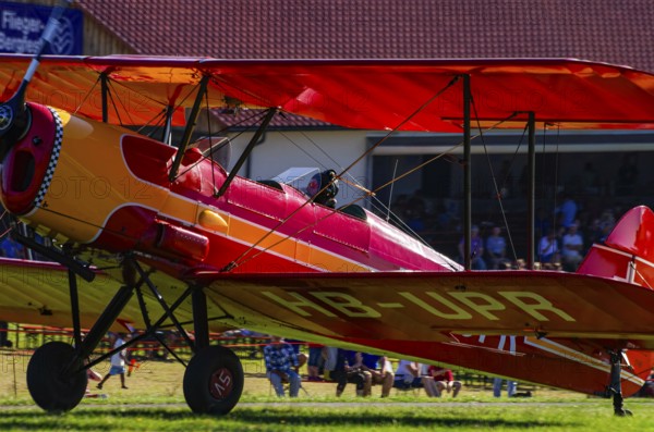 A Stampe-Vertongen SV-4A double-decker registered with HB-UPR during a flight demonstration as part