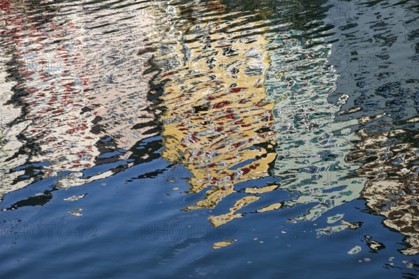 Reflection of the old houses on the Neckar front, the Neckar river, background picture, old town of