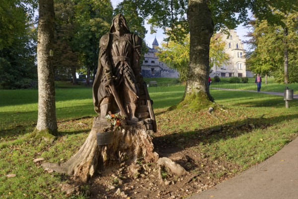 Wooden figure Knight of Liechtenstein, Lichtenstein Castle, also known as Württemberg's fairytale