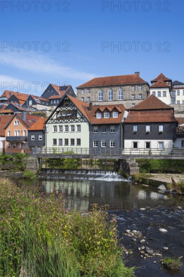 View of the old town on the river Hasslach, Kronach, Upper Franconia, Bavaria, Germany