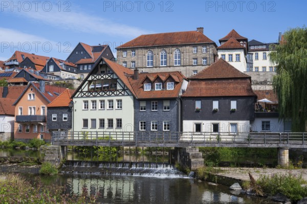 View of the old town on the river Hasslach, Kronach, Upper Franconia, Bavaria, Germany
