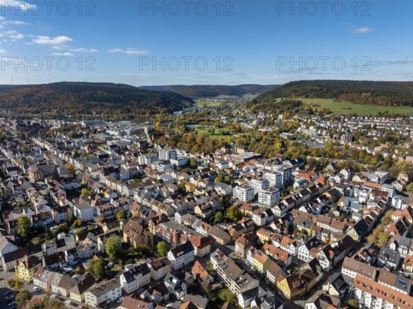 Aerial view of the city of Tuttlingen, residential buildings, residential areas, real estate