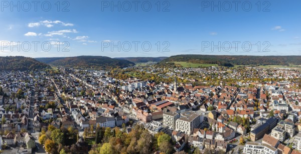 Aerial view, panorama of the city of Tuttlingen, residential buildings, residential areas, real