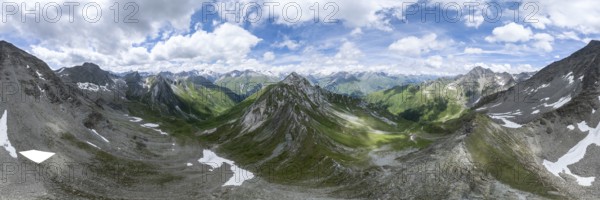 360° alpine panorama, aerial view, Lasörling summit, Lasörling Group, Hohe Tauern, East Tyrol,