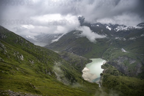 Cloudy mountain landscape, Margaritzen Reservoir, Grossglockner High Alpine Road, Hohe Tauern