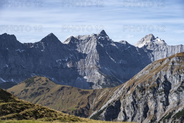 Dreizinkenspitze and Laliederer Wand, impressive rock formation in a mountain landscape, eastern
