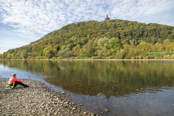 Mountain, forest, man, Weser, reflection, Kaiser Wilhelm Memorial, Porta Westfalica, North